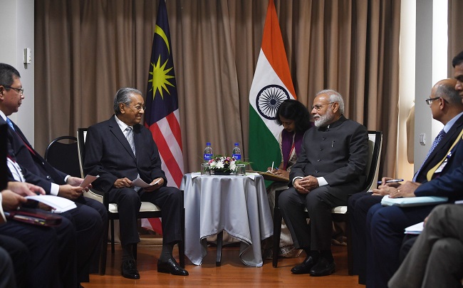 Prime Minister Narendra Modi with Malaysian counterpart Mahathir Mohamad