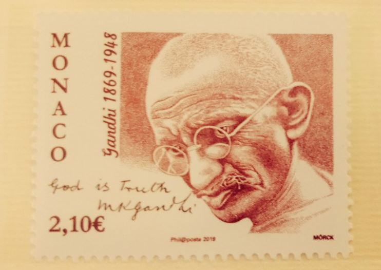 Monaco releases a commemorative postage stamp on Mahatma Gandhi