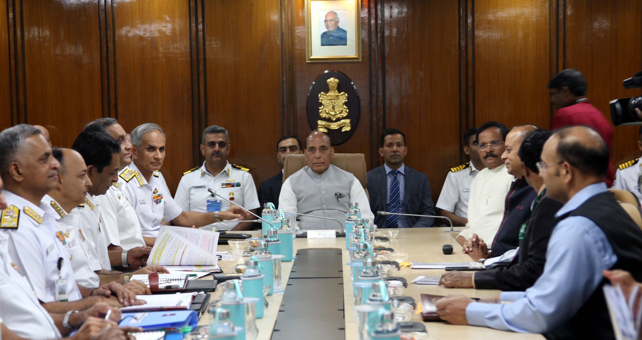 Defence Minister Rajnath Singh during an interaction with the Naval Commanders