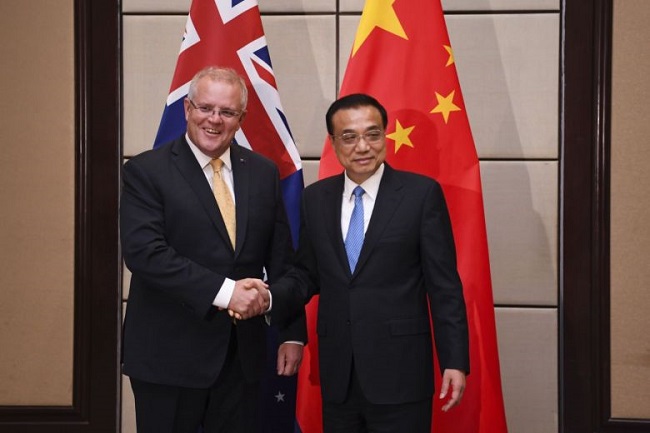 Australian Prime Minister Scott Morrison and Chinese Premier Li Keqiang