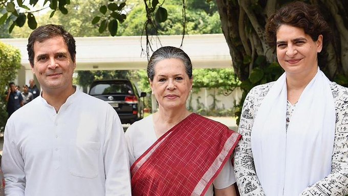 Congress president Sonia Gandhi and her children Rahul and Priyanka