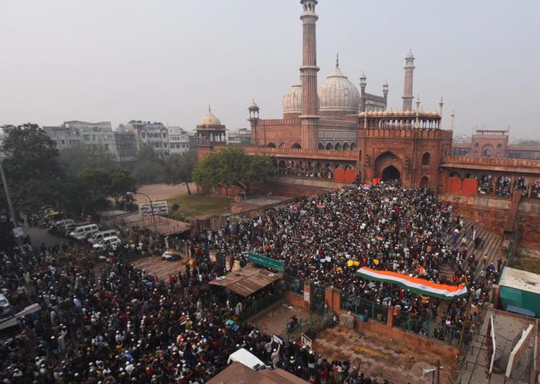 Visual of protest at Jama Masjid area in Delhi on Friday