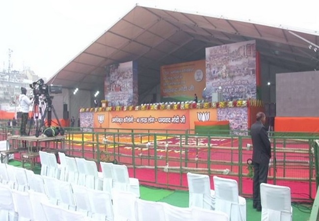 Visual of the stage set up for PM Narendra Modi's rally