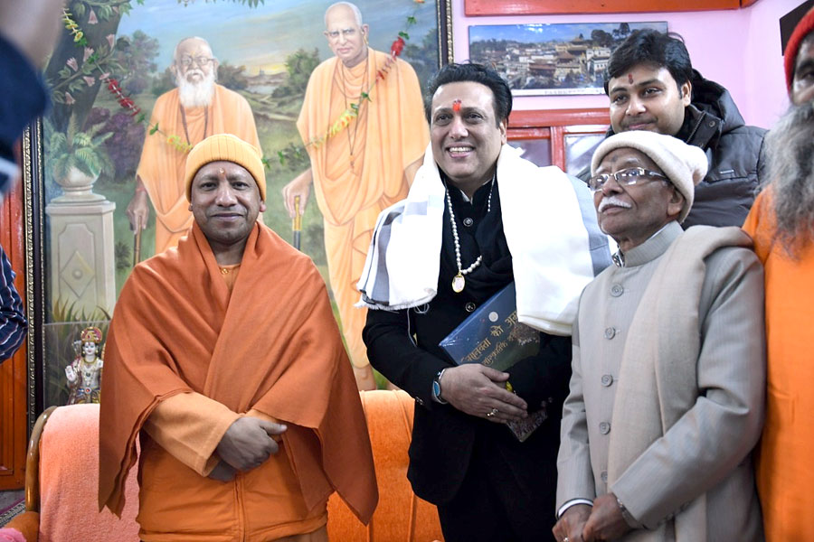 Actor Govinda meets UP CM at Gorakhnath temple
