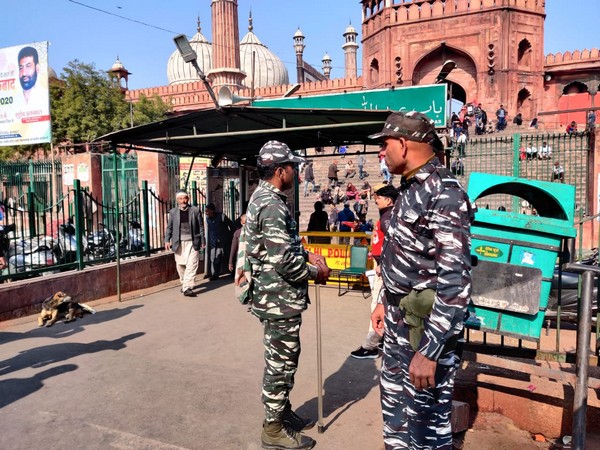 Security personnel deployed outside Jama Masjid in New Delhi on Friday