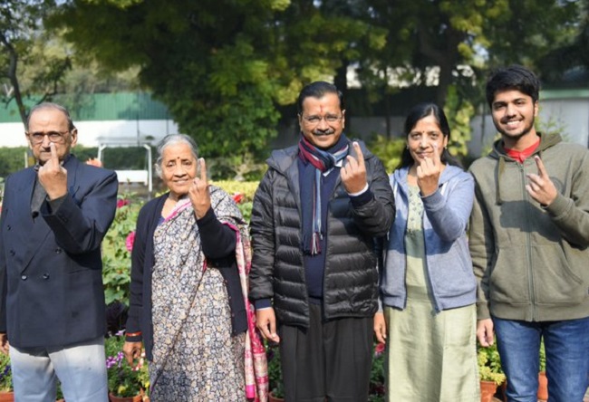 Delhi Chief Minister Arvind Kejriwal with his family after casting their vote