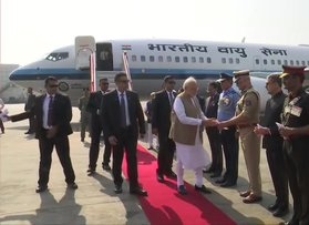 Prime Minister Narendra Modi arrives at the Ahmedabad International Airport
