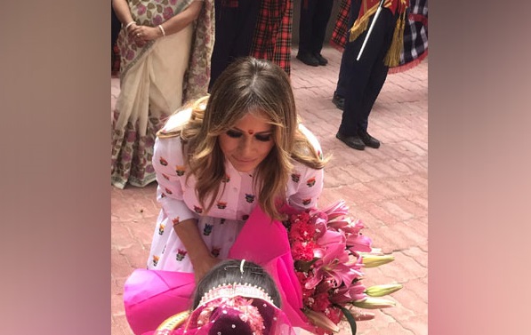 US First Lady Melania Trump visits a Delhi government school in Moti Bagh