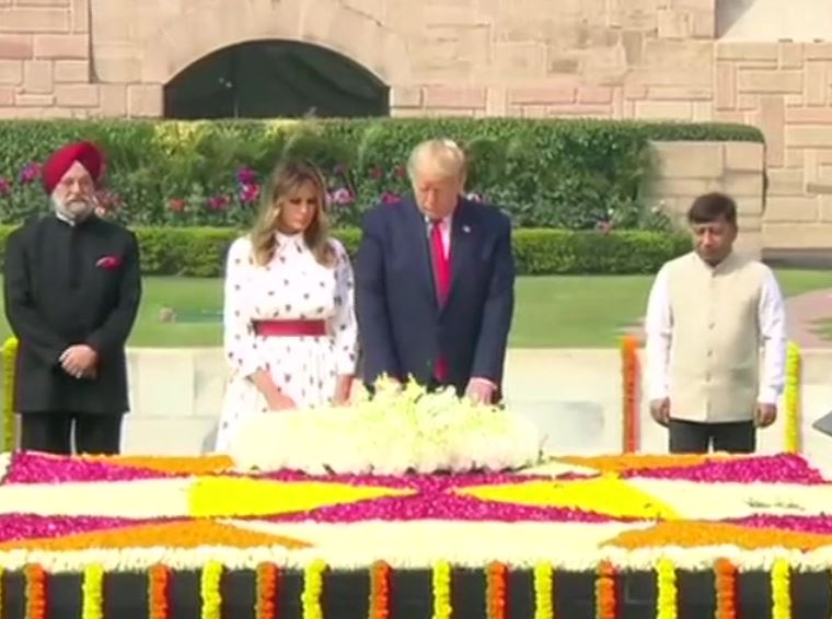 US President Donald Trump paying tributes at Rajghat