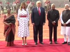 Ceremonial welcome of President Donald Trump  at Rashtrapati Bhavan