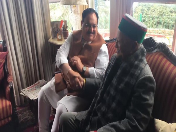 BJP President JP Nadda meets Former Himachal Pradesh CM Virbhadra Singh in Shimla on Friday.