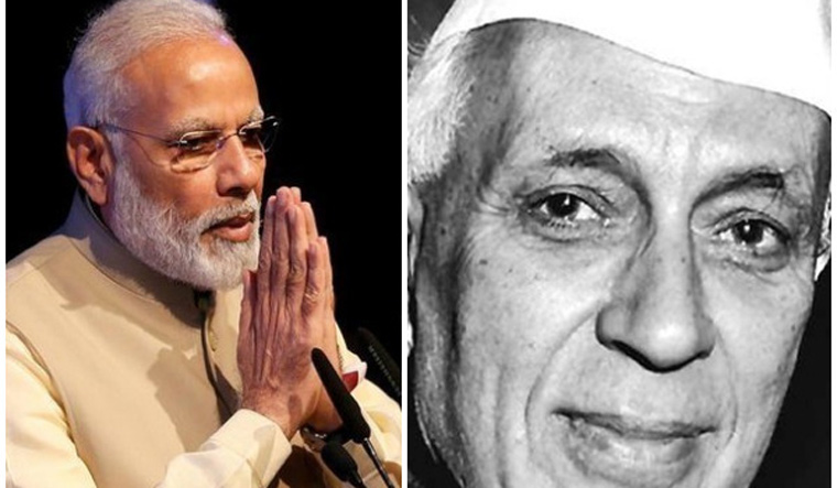 Prime Minister Narendra Modi and first Prime Minister Pandit Jawaharlal Nehru