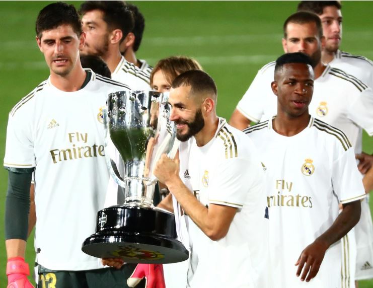 Real Madrid after winning the La Liga title here on Friday