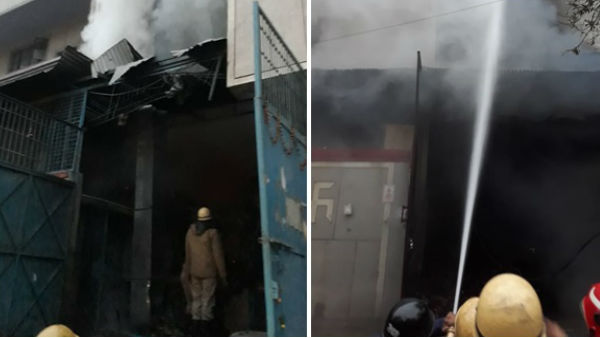 A visual from the fire incident at the factory in New Delhi.