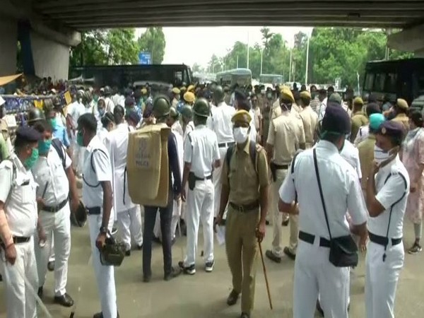 Heavy police deployment outside BJP state headquarters in Kolkata