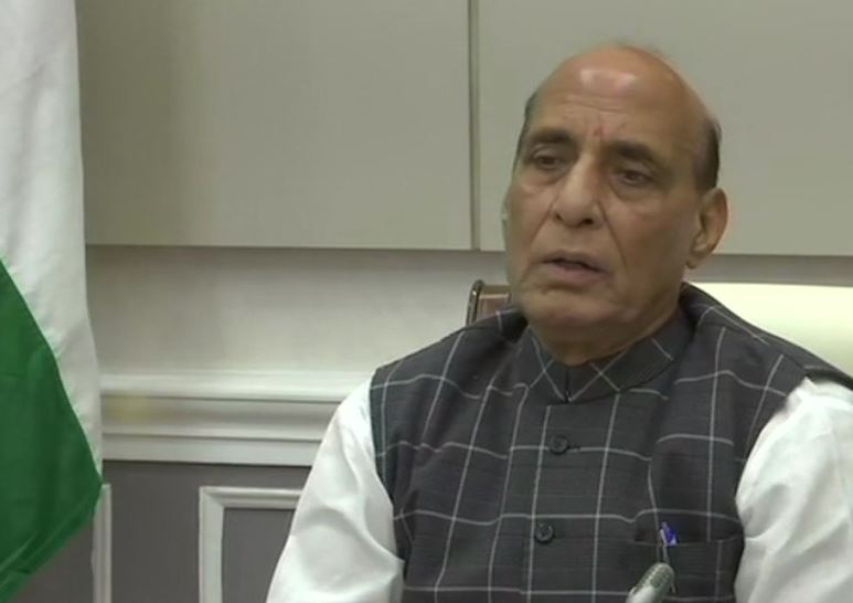 Defence Minister Rajnath Singh addressing an event through video conferencing on Monday