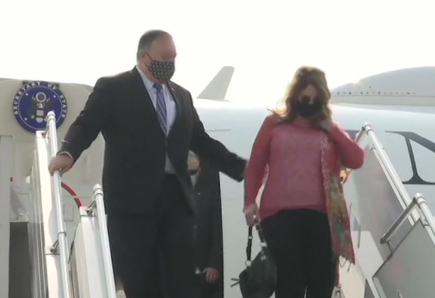 US Secretary of State Michael Pompeo and his wife, Susan Pompeo, arrive in Delhi