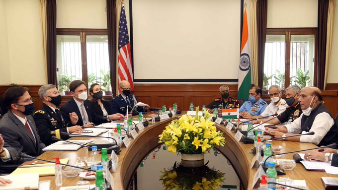 Defence Minister Rajnath Singh-led delegation holding meeting with US Secretary of Defence Mark Esper on Monday