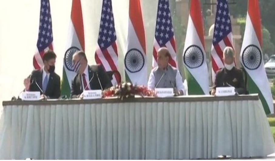 From Left to Right: US Secretary of Defense Mark Esper, US Secretary of State Michael Pompeo, Indian Defence Minister Rajnath Singh and External Affairs Minister S Jaishankar