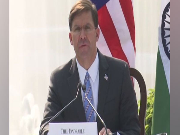 US Defense Secretary Mark Esper delivering a statement after the 2+2 Ministerial Dialogue on Tuesday.
