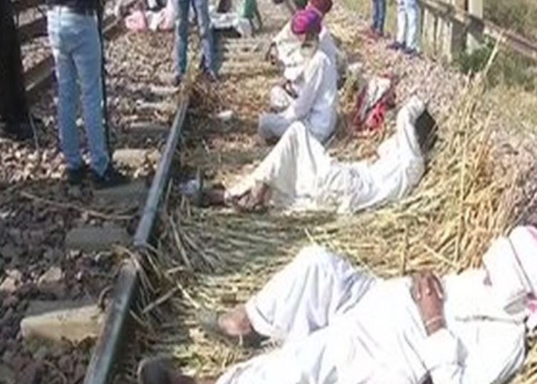 Gurjar protestors blocked railway tracks in Bharatpur on Monday.