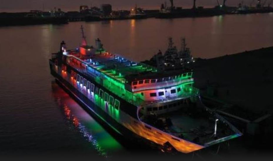 The Ro-Pax ferry ferry before its inauguration. Prime Minister Narendra Modi inaugurated the Ro-Pax ferry service between Hazira and Ghogha