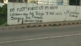 Graffiti supporting terror groups Lashkar-e-Taiba and Taliban seen on a wall in Mangaluru