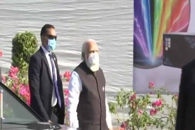 Prime Minister Narendra Modi on Saturday arrived at the Zydus Biotech Park in Ahmedabad.