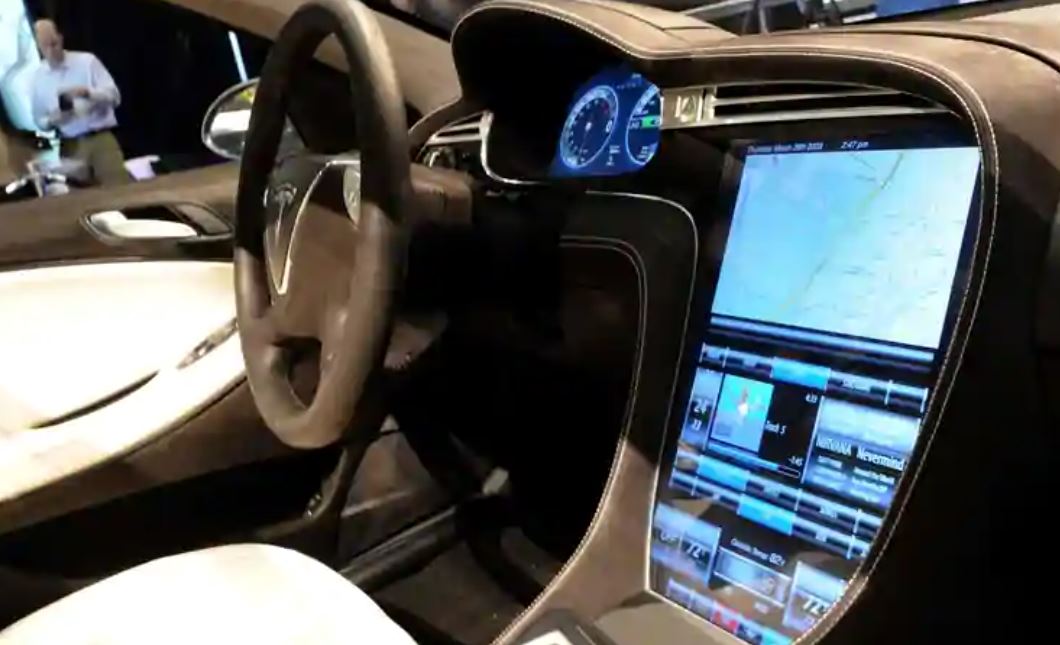 The touch-screen control panel of the new Tesla Model S all-electric sedan (File Photo)
