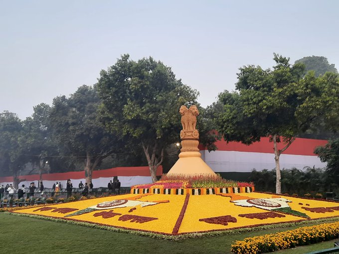 Preparations for the Republic Day parade at Rajpath.