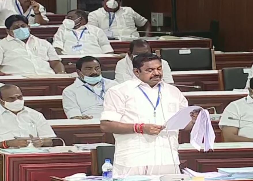 Tamil Nadu Chief Minister Edappadi K Palaniswami speaking in Tamil Nadu Assembly on Friday.