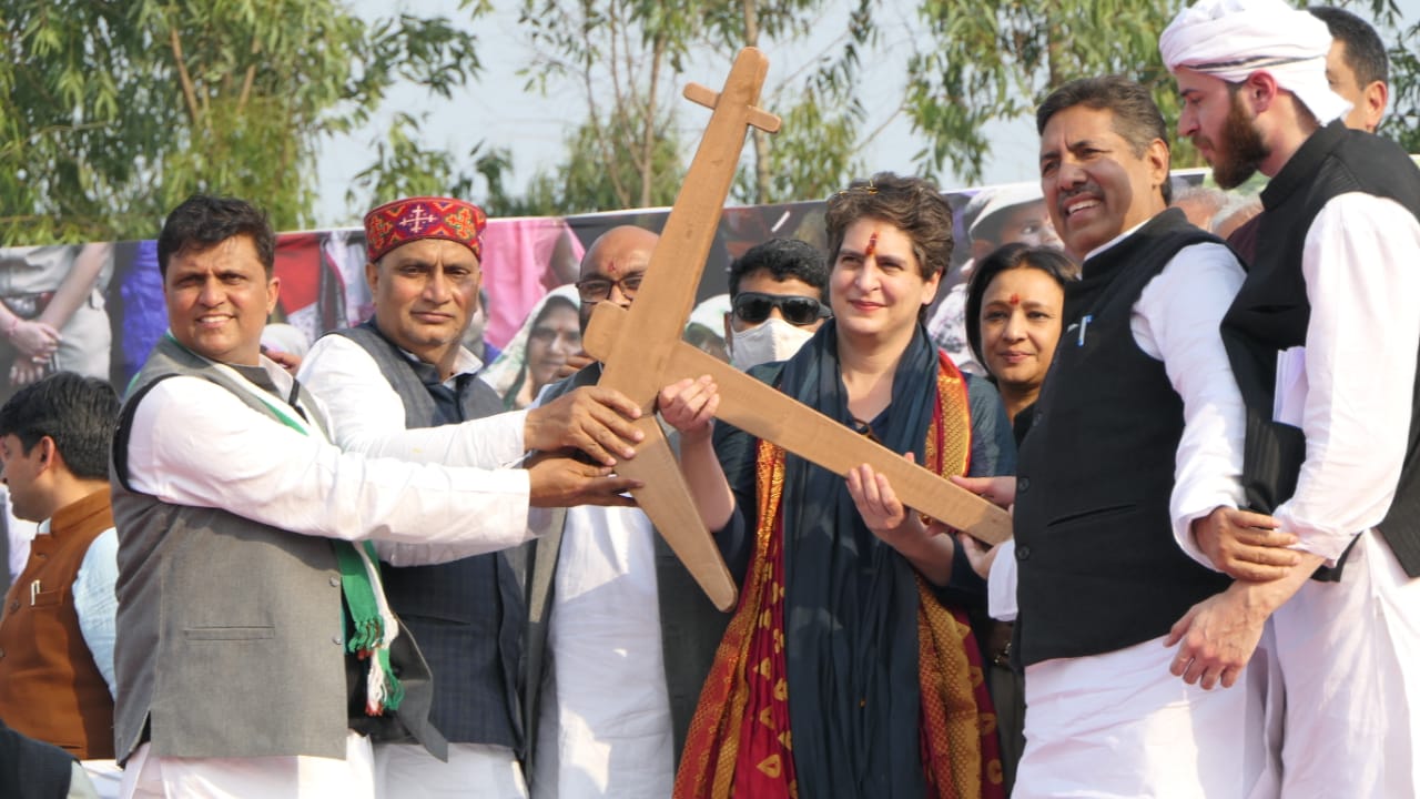 Congress leader Priyanka Gandhi Vadra at Kisan Mahapanchayat in Saharanpur