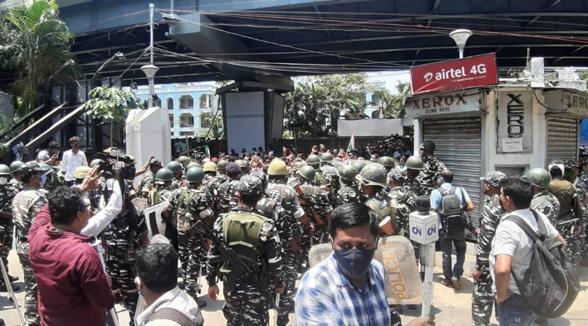 TMC supporters protesting outside CBI office in Kolkata.