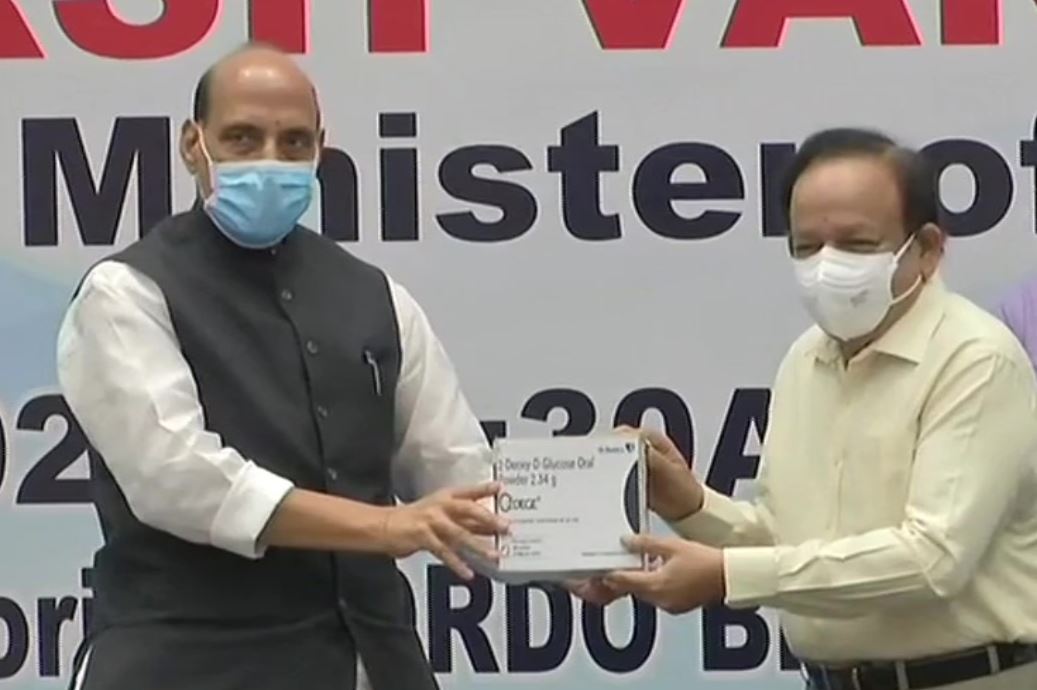 Defence Minister Rajnath Singh and Union Health Minister Dr Harsh Vardhan released the first batch of Anti-COVID drug 2-deoxy-D-glucose (2-DG) developed by the DRDO.