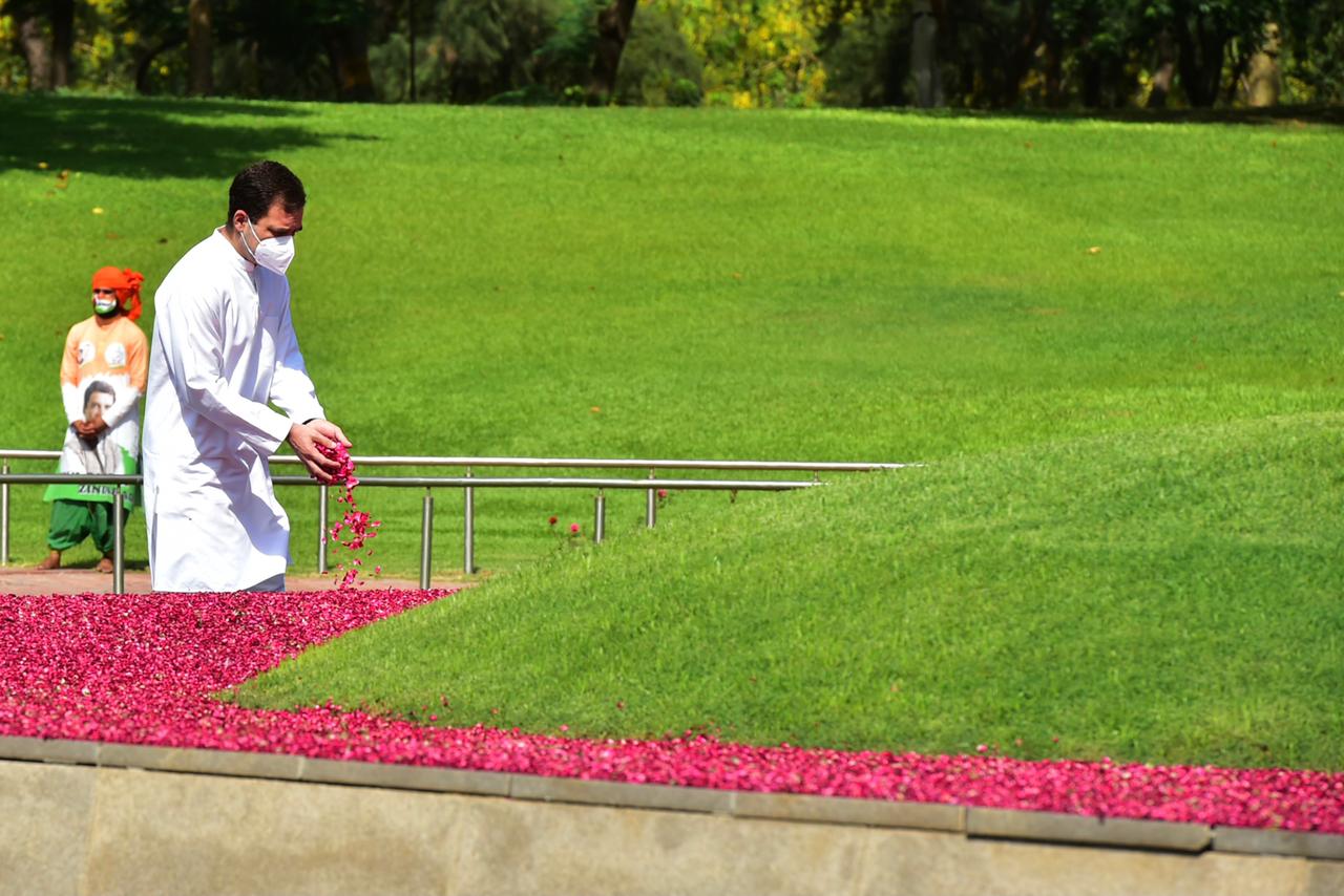 Rahul Gandhi pays floral tribute to Pandit Jawaharlal Nehru on his death anniversary at Shanti Van