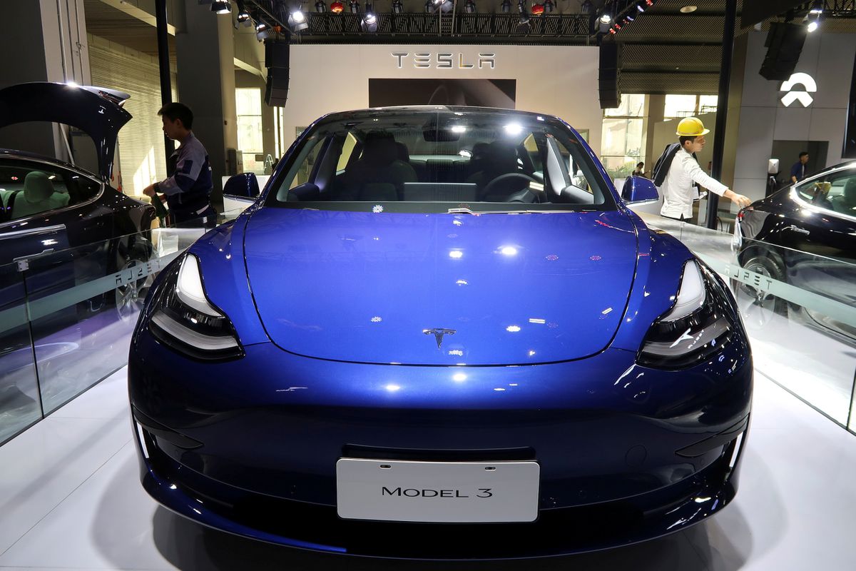 A China-made Tesla Model 3 electric vehicle