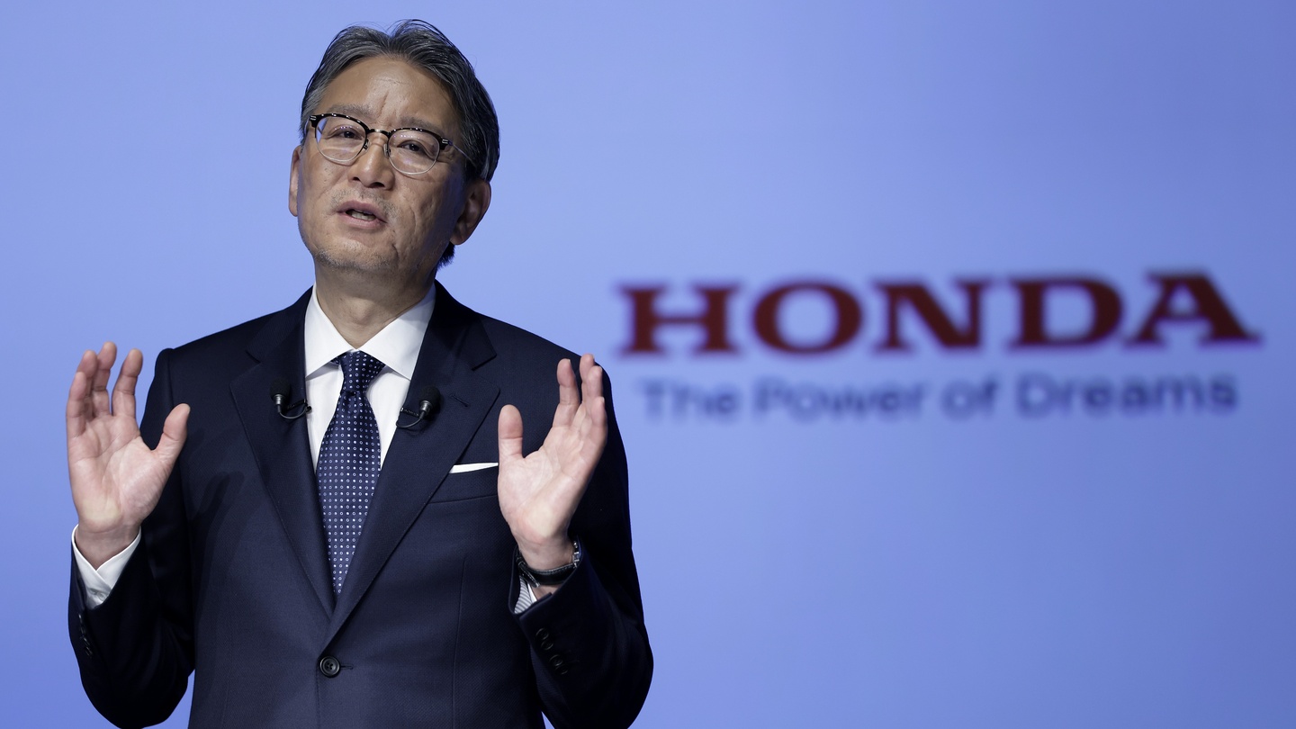 Honda Motor new CEO Toshihiro Mibe attends his inaugural news conference in Tokyo