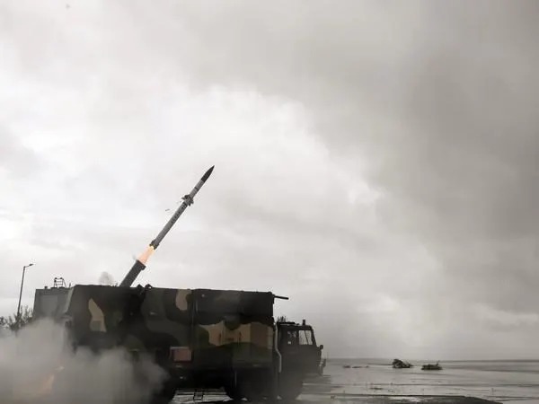 A visual of the test firing of Akash-NG Missile by DRDO