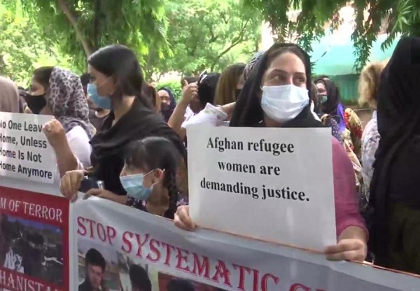Afghan refugees protest outside UNHCR office in Delhi