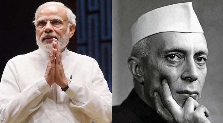 Former Prime Minister Jawaharlal Nehru and Prime Minister Narendra Modi