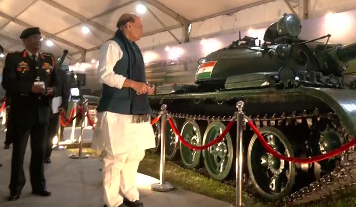 Defence Minister Rajnath Singh visits military equipment display ceremony of ‘Swarnim Vijay Parv