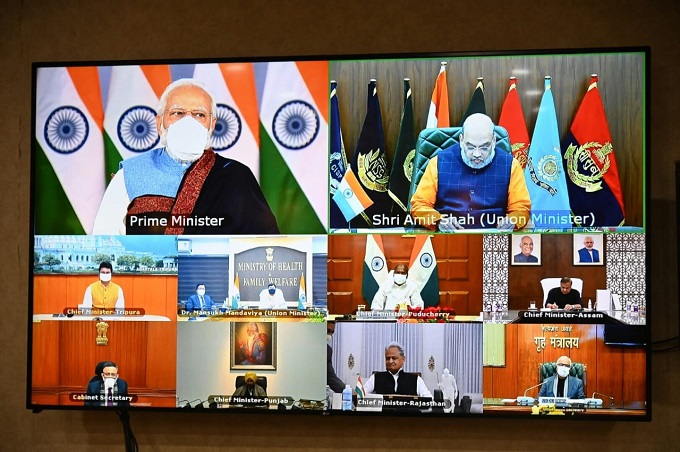 Prime Minister Narendra Modi starts a virtual meeting with CMs