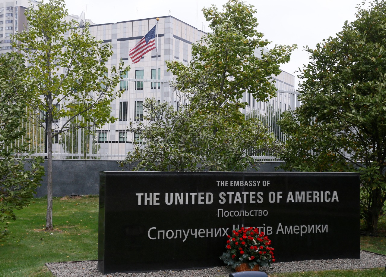 A view shows the U.S. embassy in Kiev
