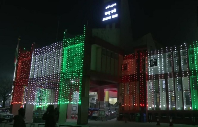 Jammu Tawi railway station illuminated in tricolour for Republic Day celebrations