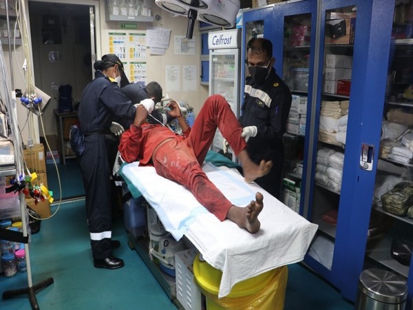 INS Aditya provided prompt medical assistance to a critically injured fisherman (Pic credit: PRO Defence,