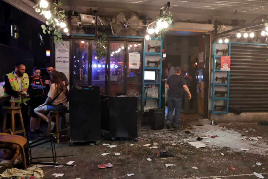 The aftermath of the shooting at a cafe on Dizengoff Street in Tel Aviv