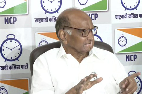 Nationalist Congress Party President Sharad Pawar addressing the Press Conference in Mumbai