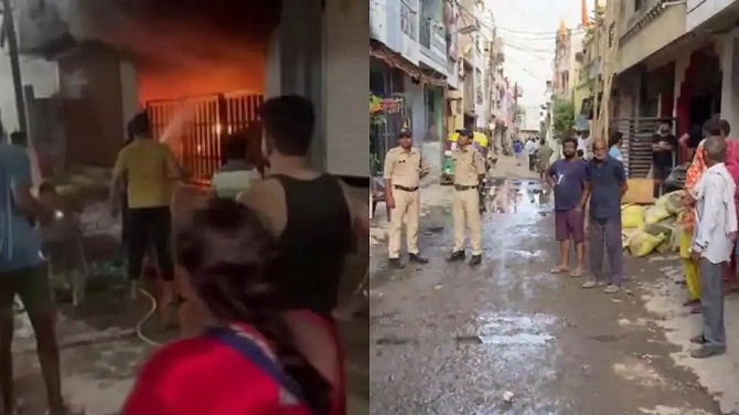 Visuals of fire in a residence in Indore