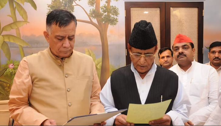Senior Samajwadi Party leader Azam Khan takes oath along with his son