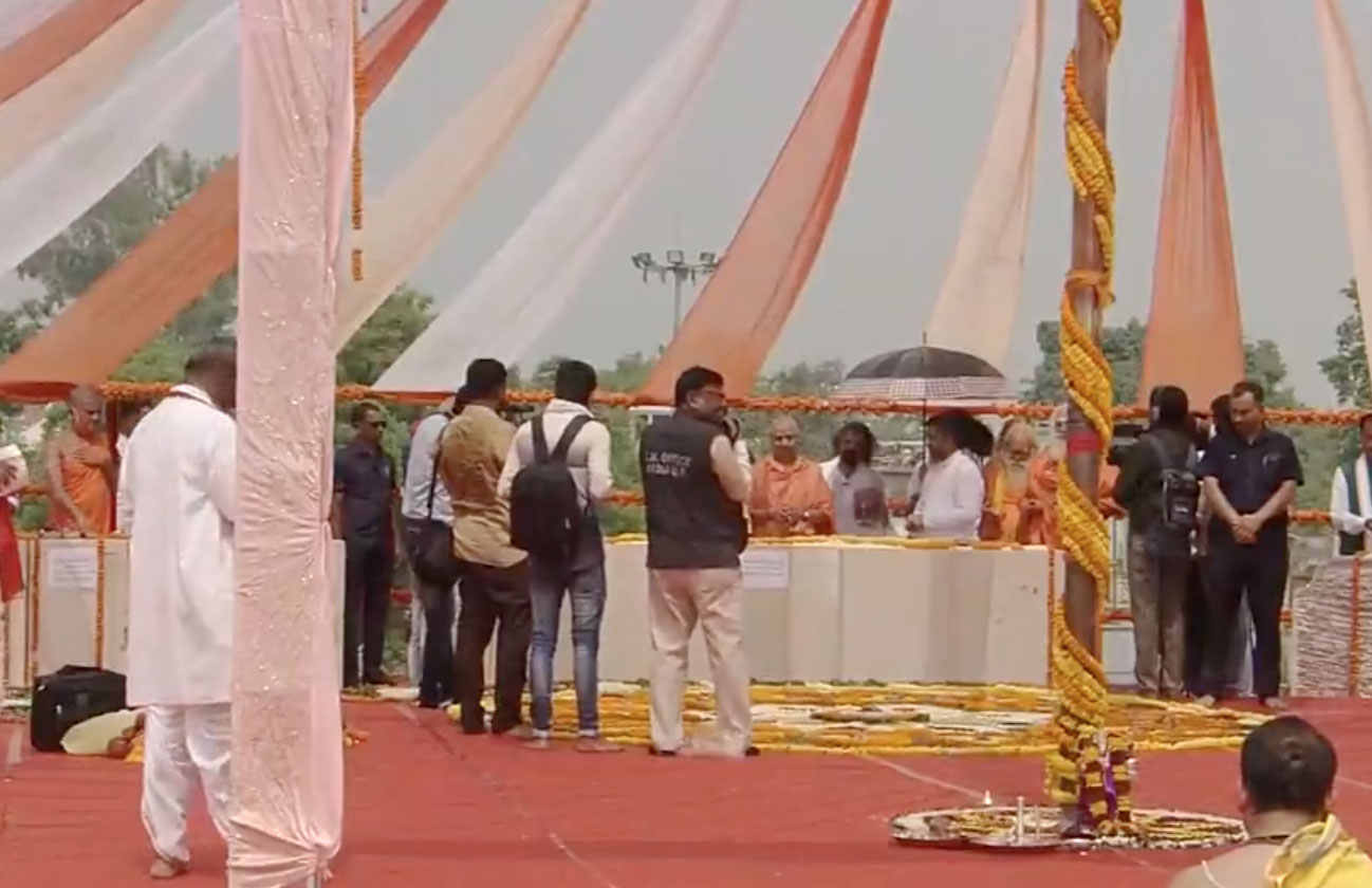 Uttar Pradesh Chief Minister Yogi Adityanath lays foundation stone of Ram Mandir's Garbhagriha